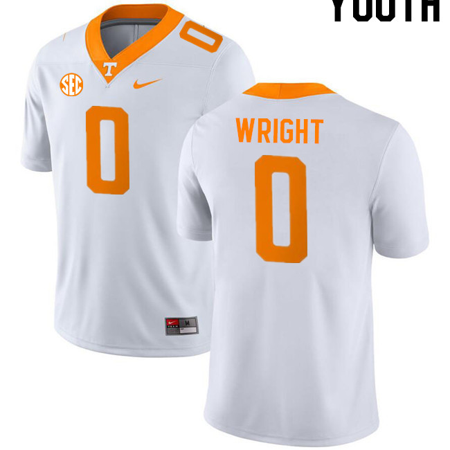 Youth #0 William Wright Tennessee Volunteers College Football Jerseys Stitched-White